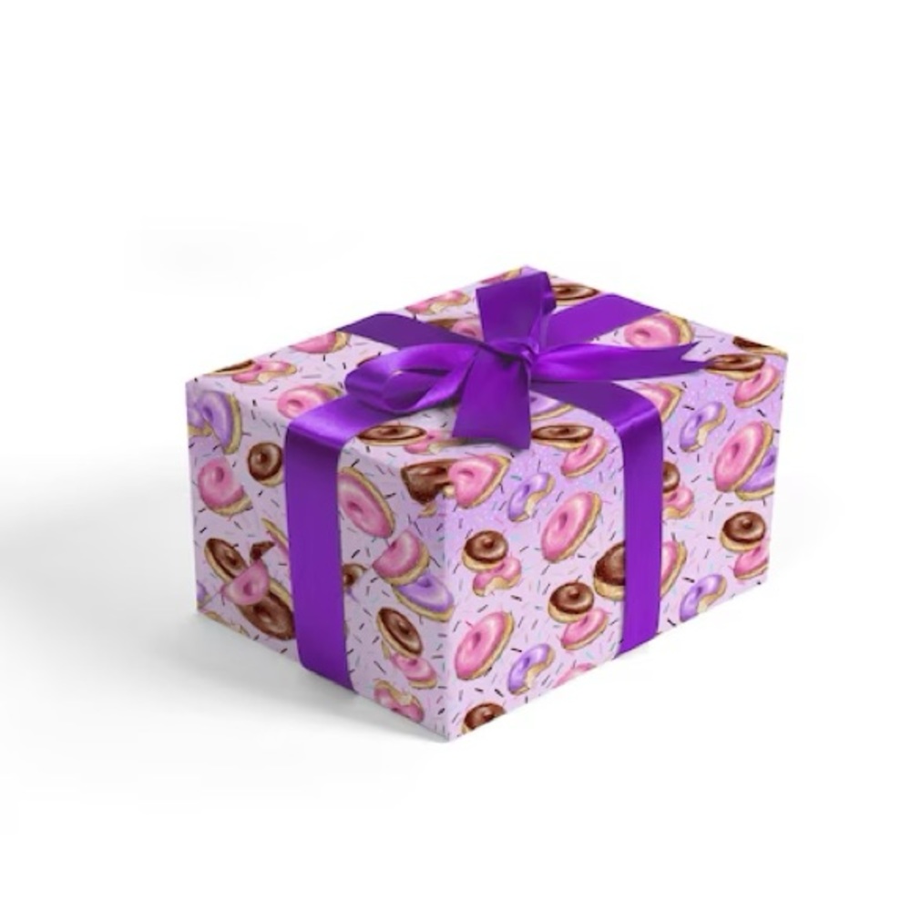 Donut Party Gift Wrap Pink Purple Birthday Novelty Wrapping Paper - 10FT Roll